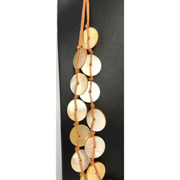 Vintage Handmade Double Strand Mother of Pearl Disc Necklace Dyed Golden Boho - Picture 3 of 5